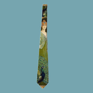 Cravate Dame Art Nouveau & Illustration Vintage de Paon