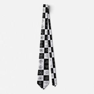 Cravate Damier monochrome Fleurs Élégant motif