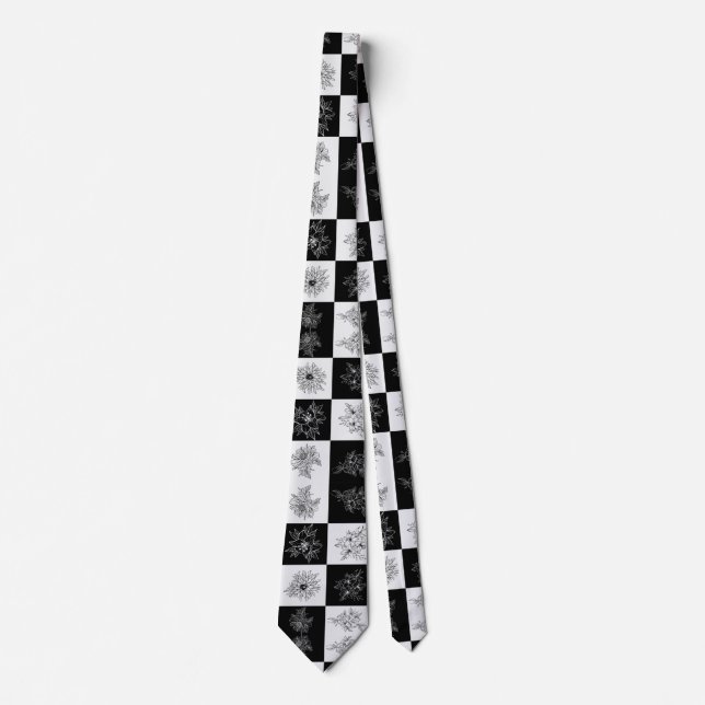 Cravate Damier monochrome Fleurs Élégant motif (Devant)