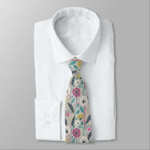 Cravate Dandelion et feuillage vibreux Motif sans couture