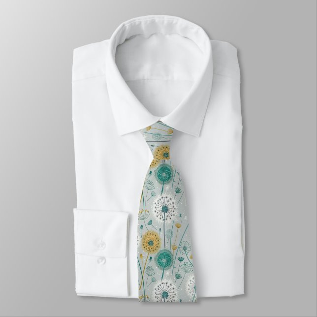 Cravate Dandelion Whimsical - Jaune, Blanc & Turquoise (Attaché)