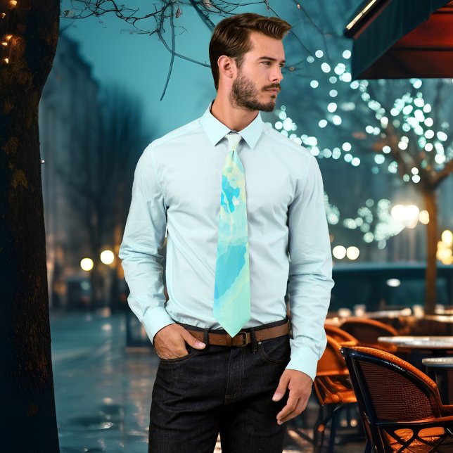 Cravate d'aquarelle de l'océan Abstrait (Eye-catching tie with an abstract turquoise blue watercolor inspired design.)