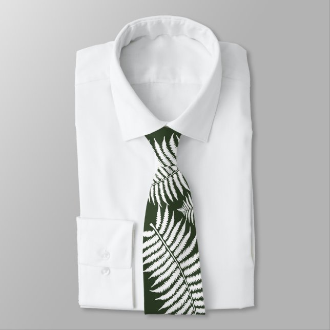 Cravate Dark Green and White Fern Design (Attaché)