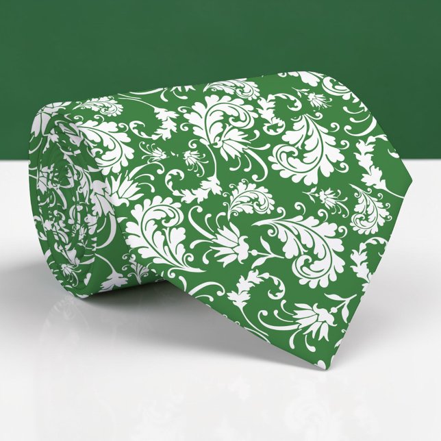 Cravate Dark Green Floral Pattern Custom Necktie (Créateur téléchargé)