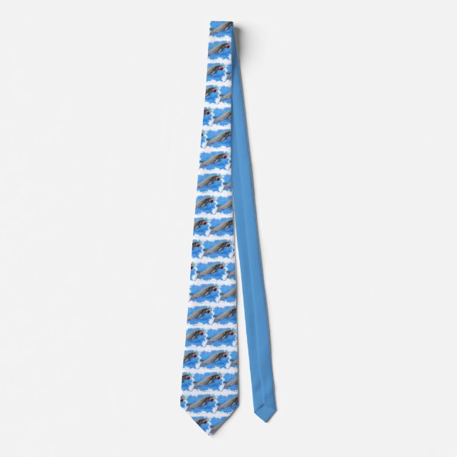 Cravate Dauphin à bec plat nageant avec boule rouge (Devant)