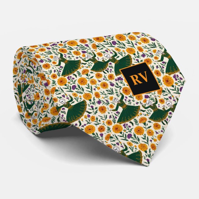 Cravate Day of the Dead Dancing Skeleton Girls with Marigo (Roulé)