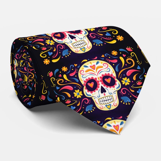 Cravate Day of The Dead Sugar Skull Men's Tie (Roulé)