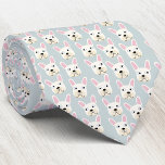 Cravate de Bulldog français blanc et crème<br><div class="desc">Un amusant petit motif blanc ou crémeux français Bulldog ou français sur un arrière - plan vert d'oeuf de canard. Idéal pour tous les amoureux de les chiens,  gardiens de chiens,  marcheurs de chiens et vétérinaires. Art original de Nic Squirrell.</div>