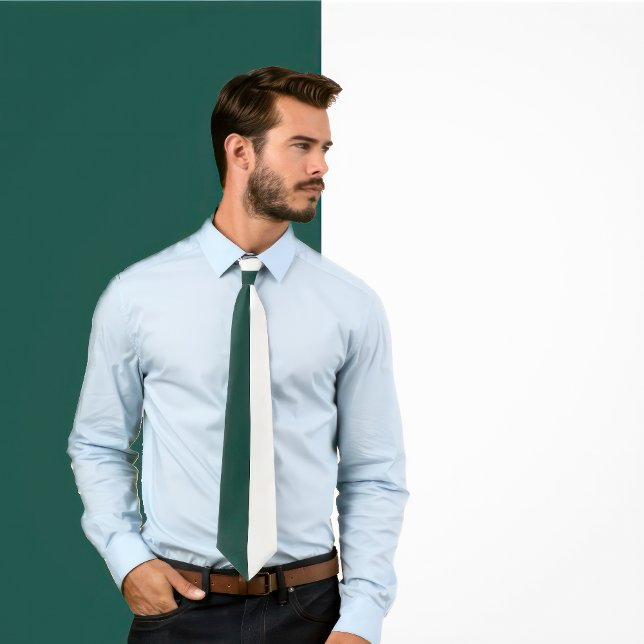 Cravate de conception couleur gris et blanc fracti (Man wears a necktie with a green and white vertical split minimalist tie. )
