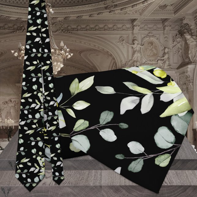 Cravate de cou de mariage en eucalyptus noir. (Créateur téléchargé)