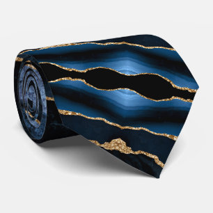 Cravate de fête Agate Marine Marbre bleu or