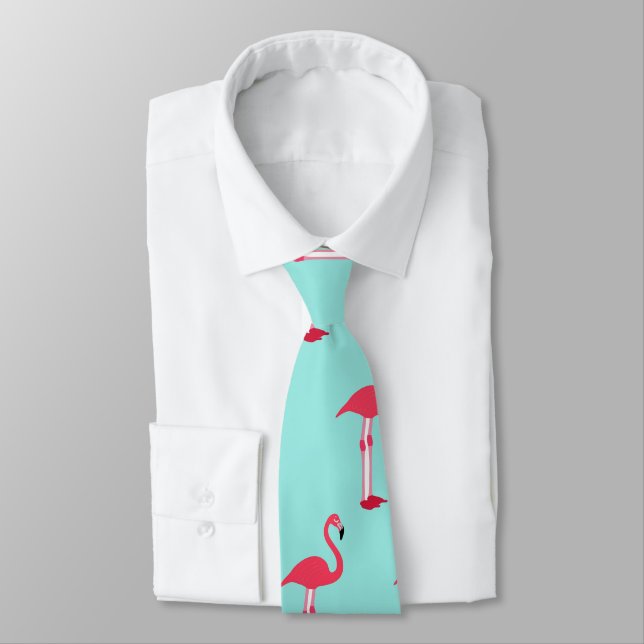 Cravate de Flamants roses roses en vert Mint - HAM (Attaché)