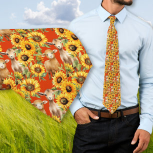 Cravate De Fleurs De Soleil Avec Animaux De Ferme