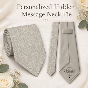 Cravate de mariage en damas taupe avec message cac