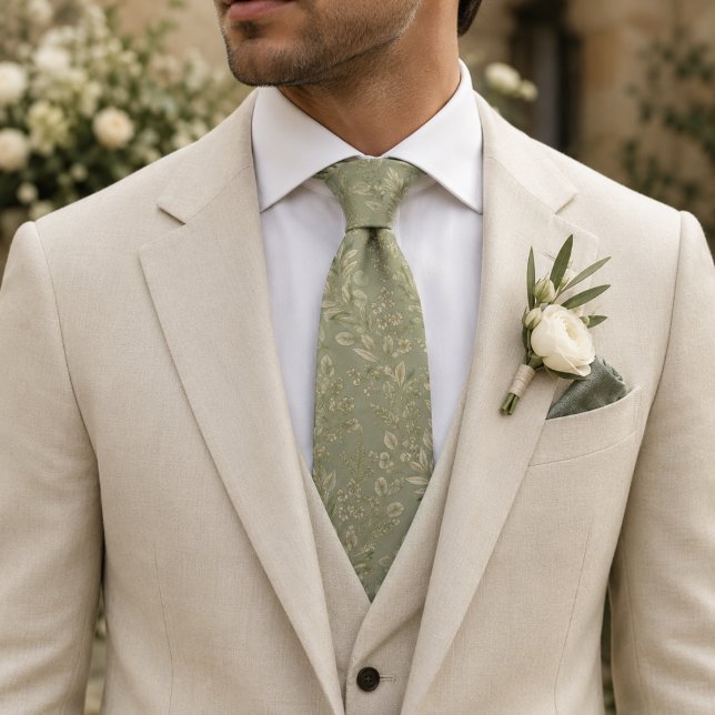 Cravate de mariage en jacquard botanique vert saug (Créateur téléchargé)