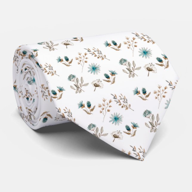 Cravate de Mariage floral bleu Groom (Roulé)