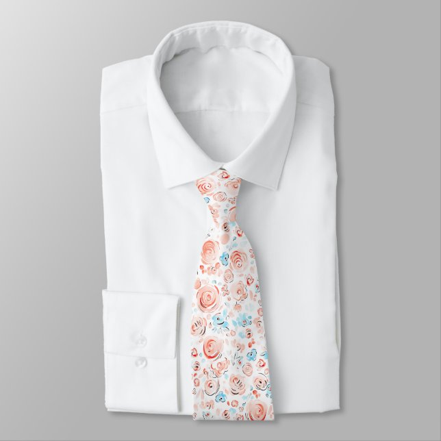 Cravate de mariage florale bleu poussiéreux et ros (Attaché)
