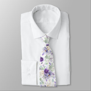 Cravate de mariage florale violet pastel délicat
