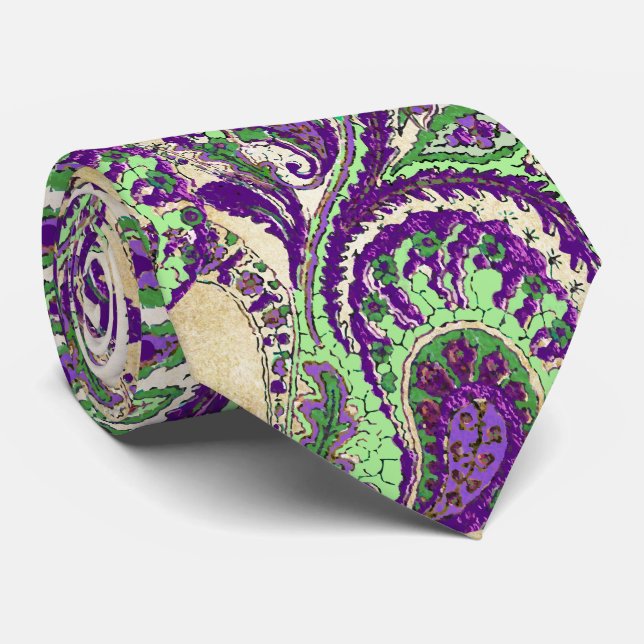 Cravate de Mariage Purple et Lime Paisley (Roulé)