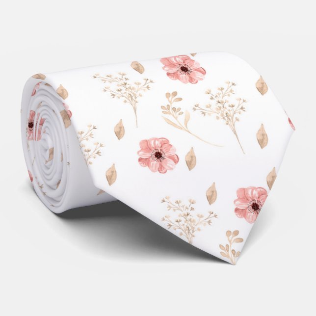 Cravate de Mariage rose floral Groom (Roulé)