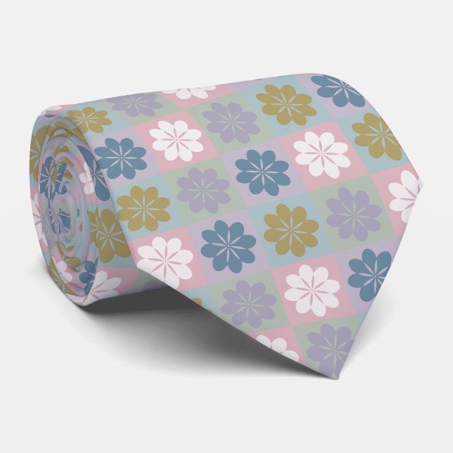 Cravate de modèle floral géométrique rétro (Roulé)