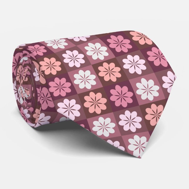 Cravate de modèle floral géométrique rétro (Roulé)