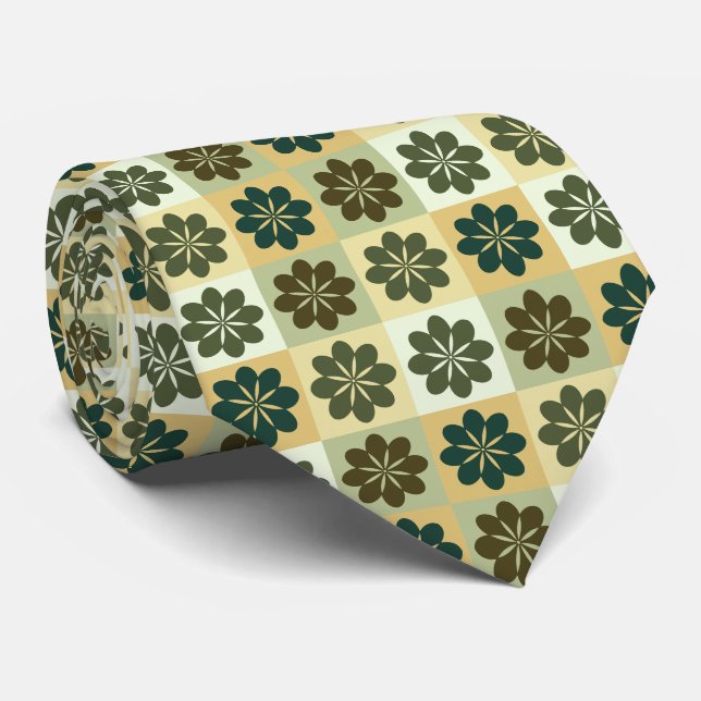 Cravate de modèle floral géométrique rétro (Roulé)