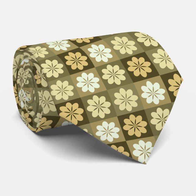 Cravate de modèle floral géométrique rétro (Roulé)