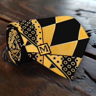 Cravate de monogramme de Motif géométrique noir Oc