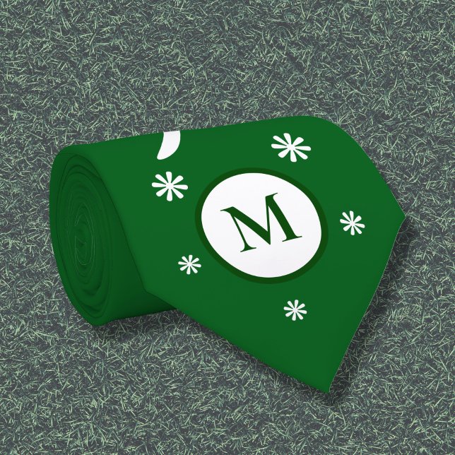 Cravate de monogramme Emerald Green Flower (Emerald Green Flower Power Monogram Neck Tie)