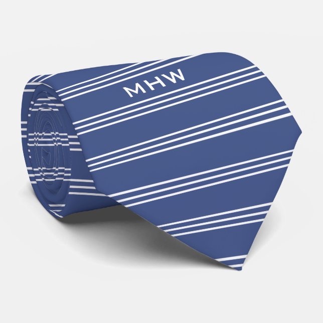 Cravate de monogramme personnalisé Marine Blue Str (Roulé)