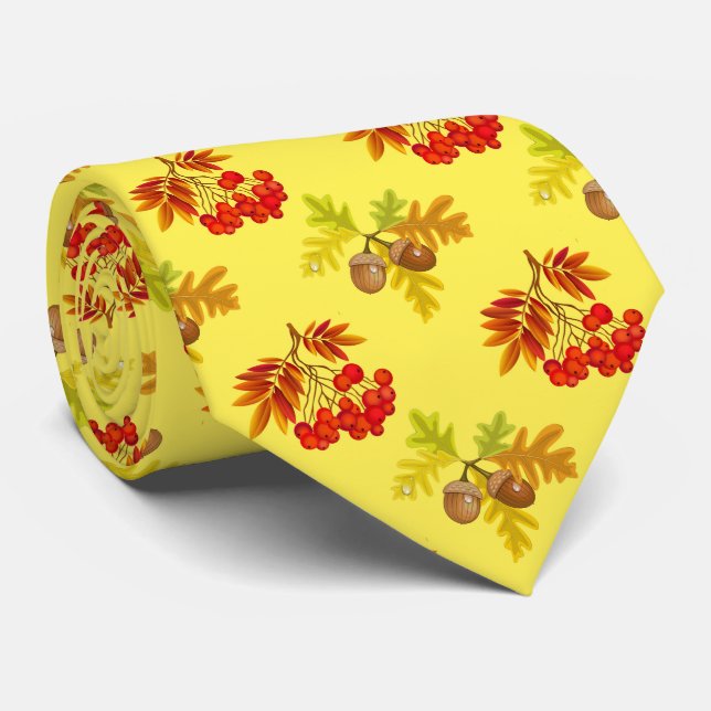 Cravate de motif de baies et de glands d'automne (Roulé)