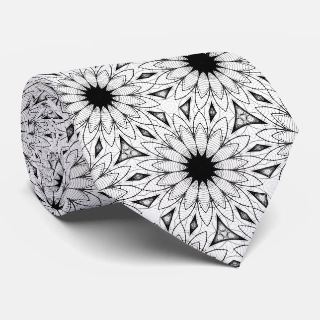 Cravate de motif de fleurs noir et blanc (Roulé)