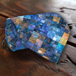Cravate de Motif en mosaïque géométrique bleue