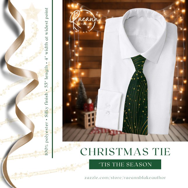 Cravate de Noël Étoiles/Rayes Vert et Or (Créateur téléchargé)