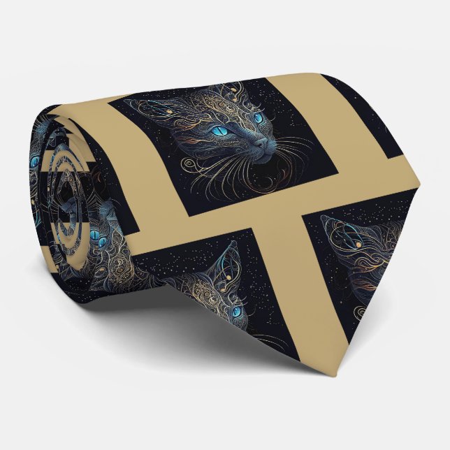 Cravate de peinture de chats noirs (Roulé)