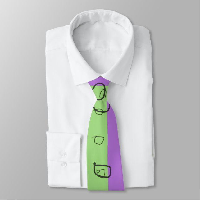 Cravate Décal Floral Ethnic Print Green Purple Black (Attaché)