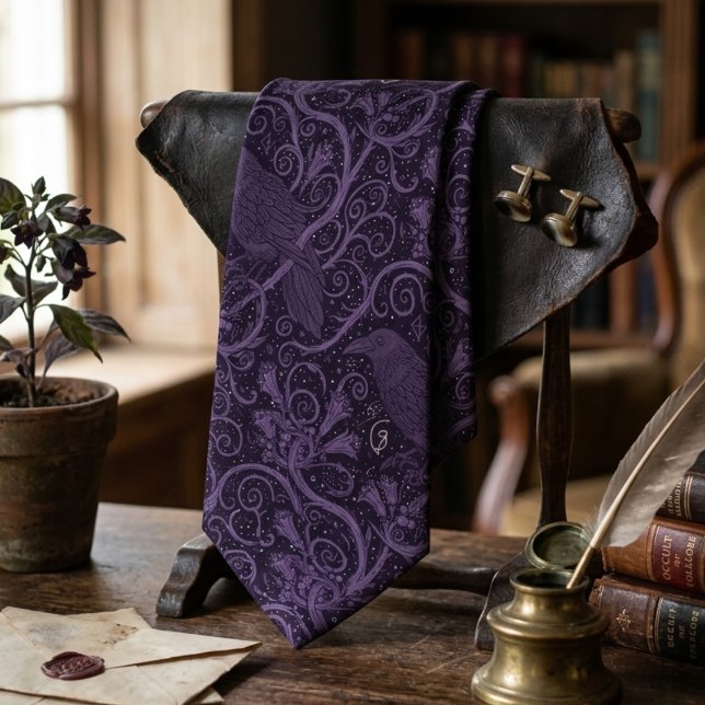 Cravate Déclaration formelle de la dark academia gothique  (Whimsigoth raven purple necktie)