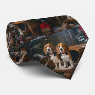 Cravate Décor de Noël beagle Snowy Sleigh