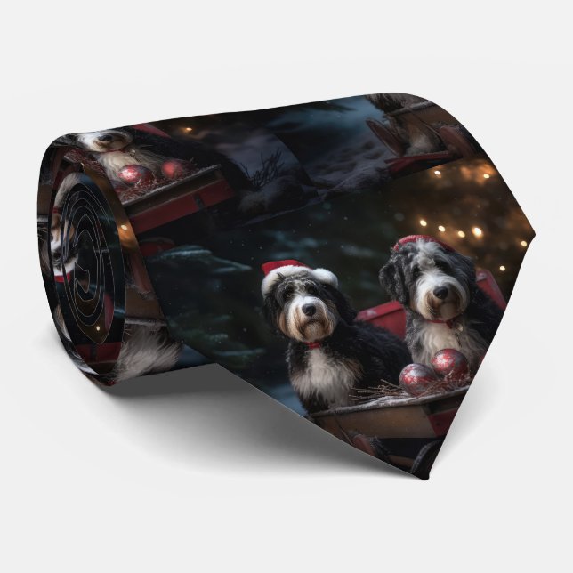 Cravate Décor de Noël Bernedoodle Snowy Sleigh (Roulé)