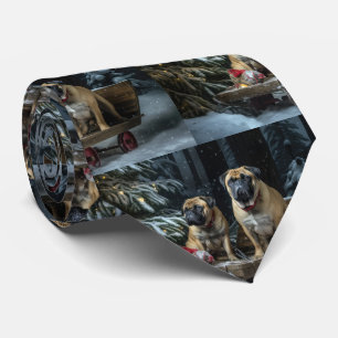 Cravate Décor de Noël Bullmastiff Snowy Sleigh