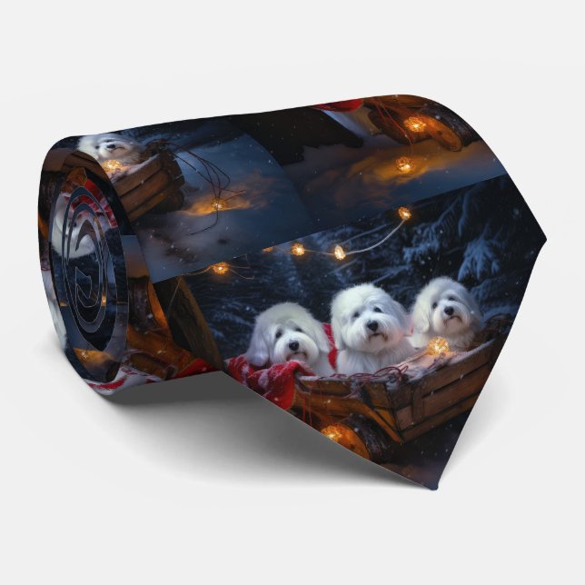 Cravate Décor de Noël Coton De Tulear Snowy Sleigh (Roulé)