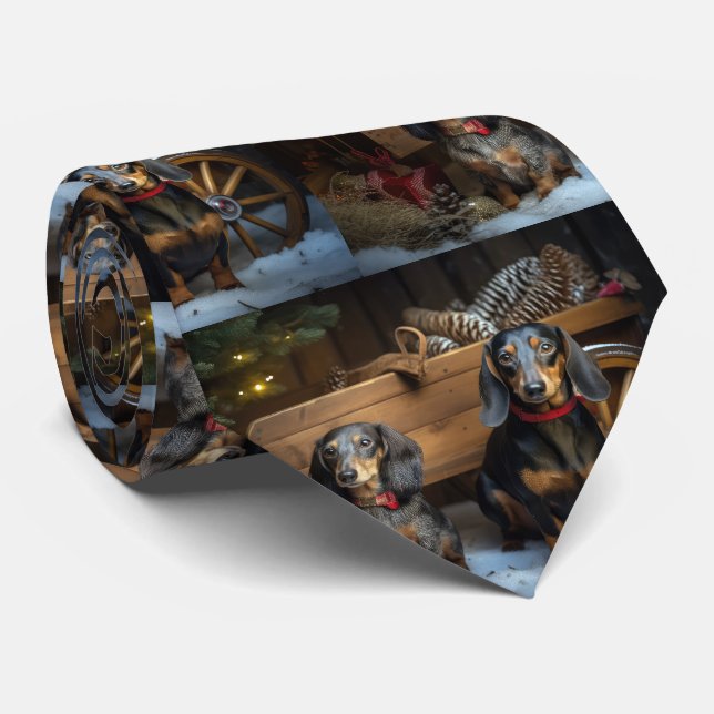 Cravate Décor de Noël Dachshund Snowy Sleigh (Roulé)