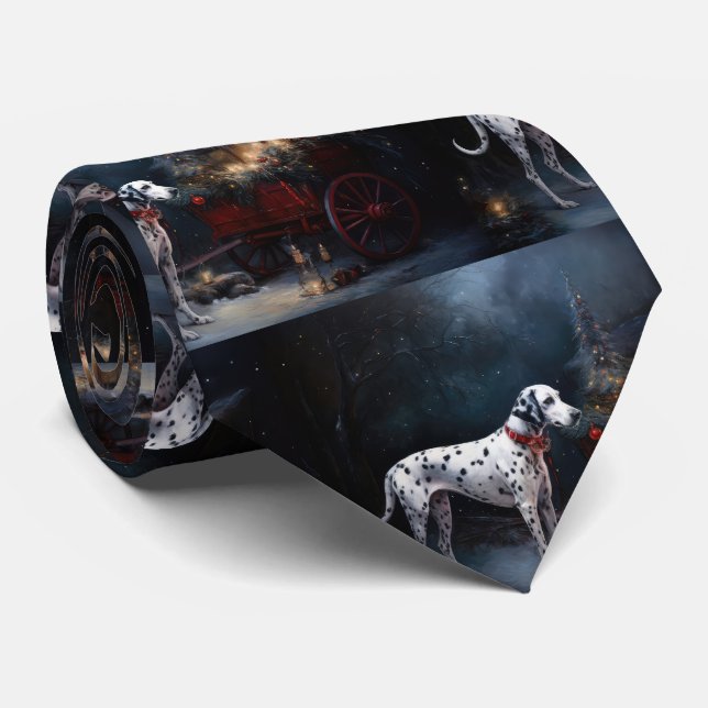 Cravate Décor de Noël Dalmatien Snowy (Roulé)