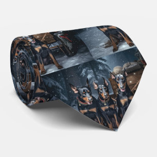 Cravate Décor de Noël Doberman Snowy Sleigh