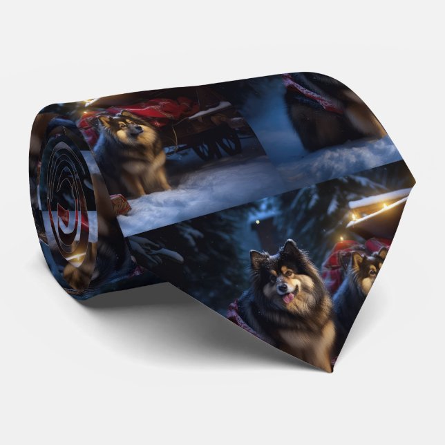 Cravate Décor de Noël Lapphund Snowy Sleigh (Roulé)
