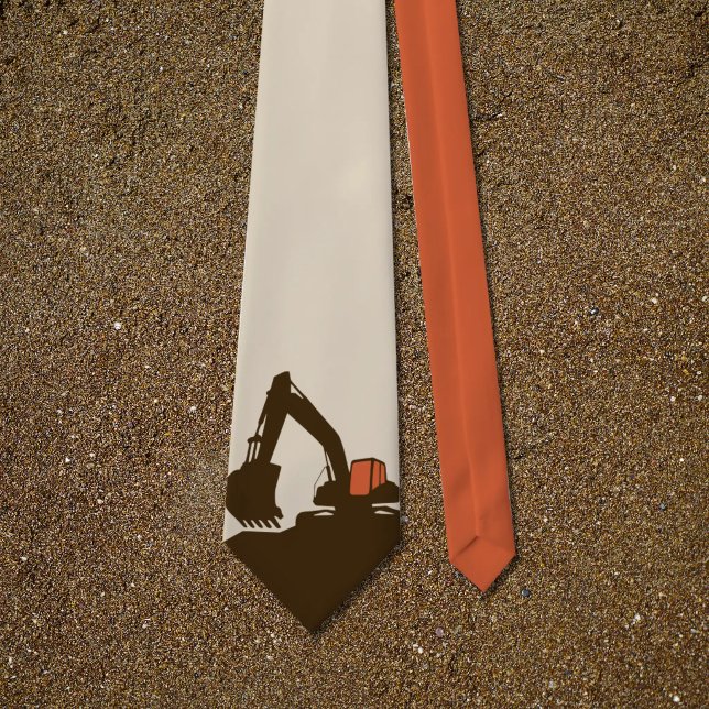 Cravate Deep Orange & Marron - Excavatrice (Deep Orange & Brown - Excavator Neck Tie)