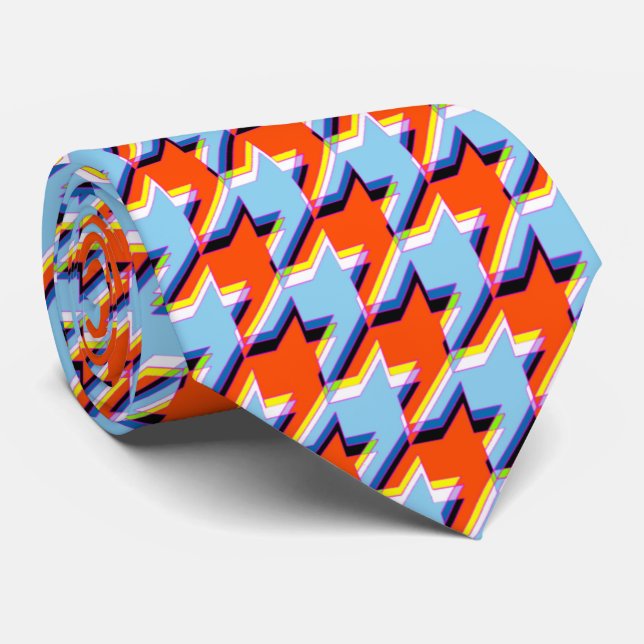 cravate d'égouttage 3d bleu orange Houndstooth (Roulé)
