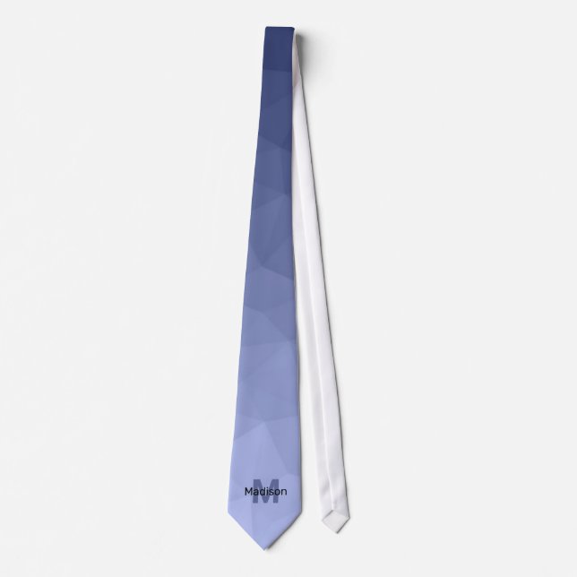 Cravate Dégradé bleu gris géométrie motif de maille Monogr (Devant)