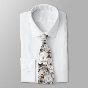 Cravate Délicat motif floral. Fleurs blanches sur la lumiè